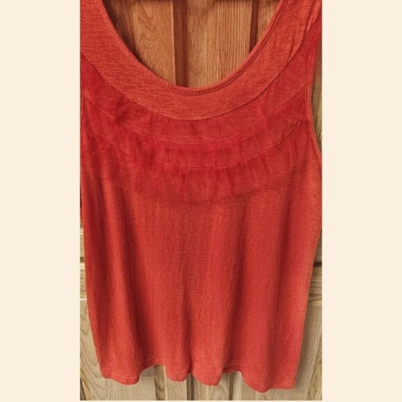 ☮️LSENBOYE WOMENS PRETTY RED FRONT MESH RUFFLE TANK TOP XL - Picture 4 of 12